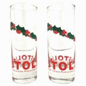Stoli Stolichnaya Vodka Tall Double Shot Glasses Barware Bar Christmas Set of 2